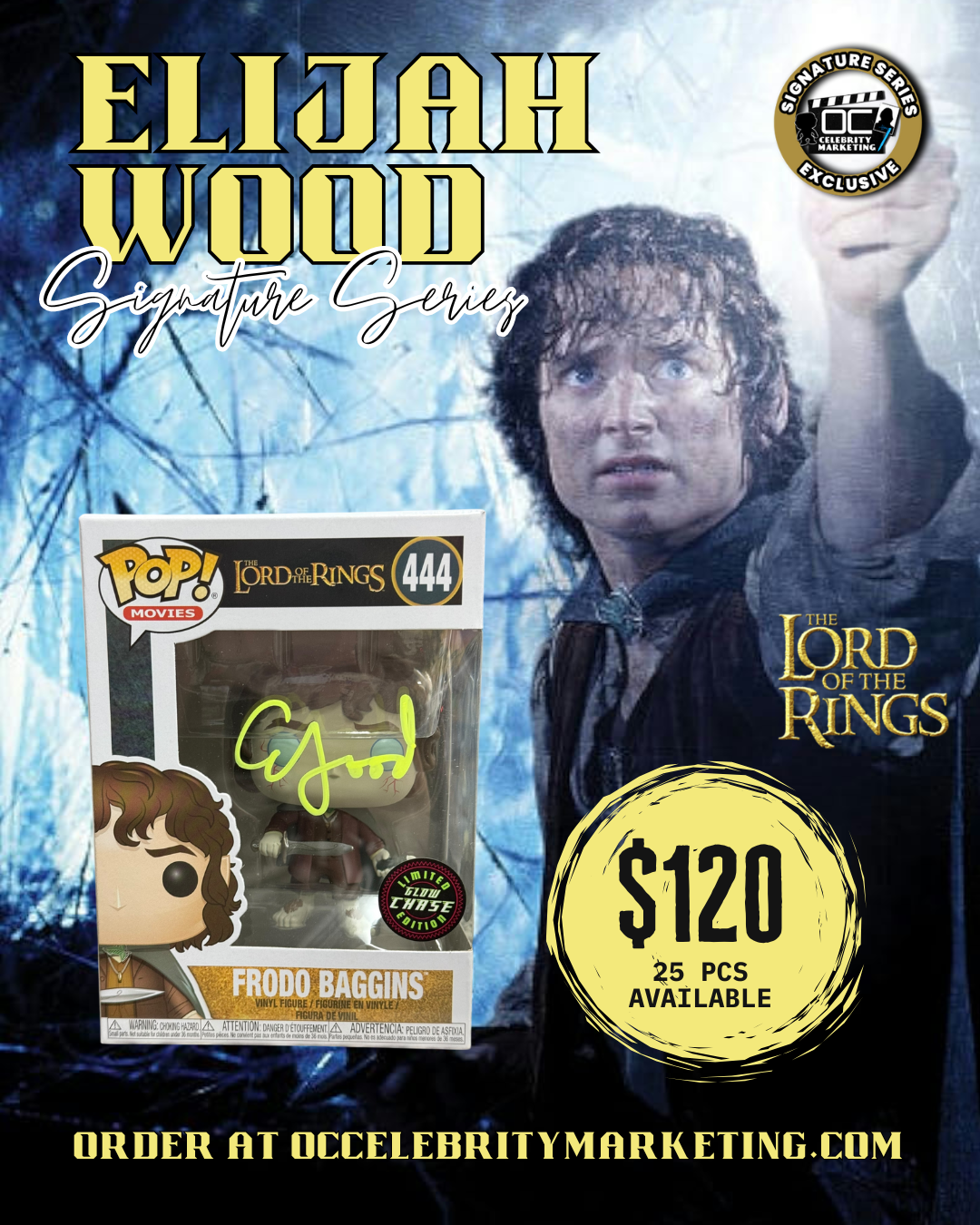 Elijah Wood Signature Series: The Lord of The Rings LE GLOW CHASE Frodo Baggins Funko Pop! #444 (#/25)