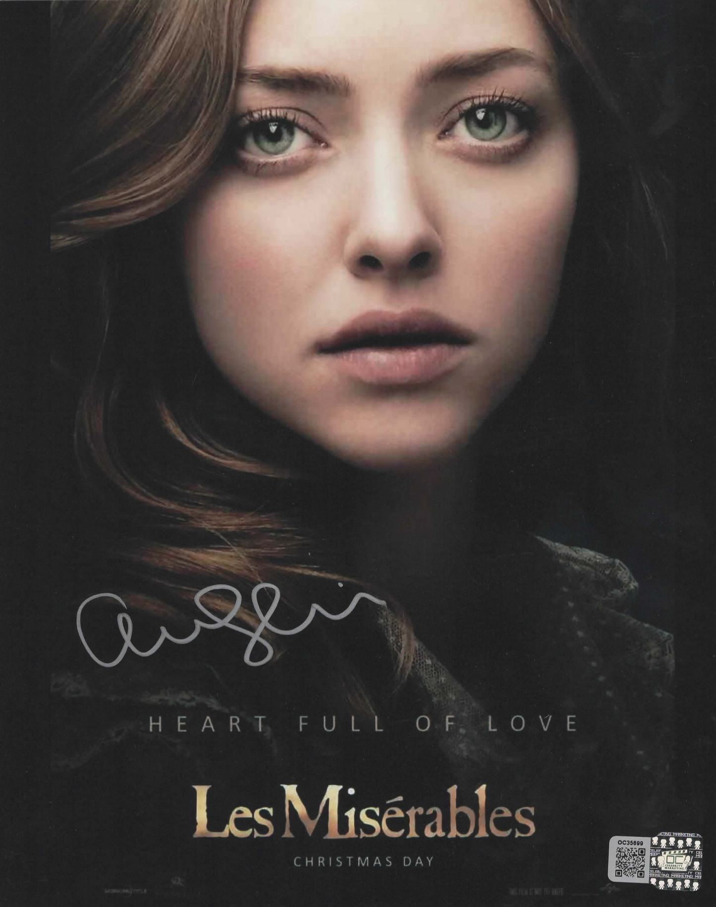 Amanda Seyfried signed 8x10 Les Miserables Cosette movie poster photo