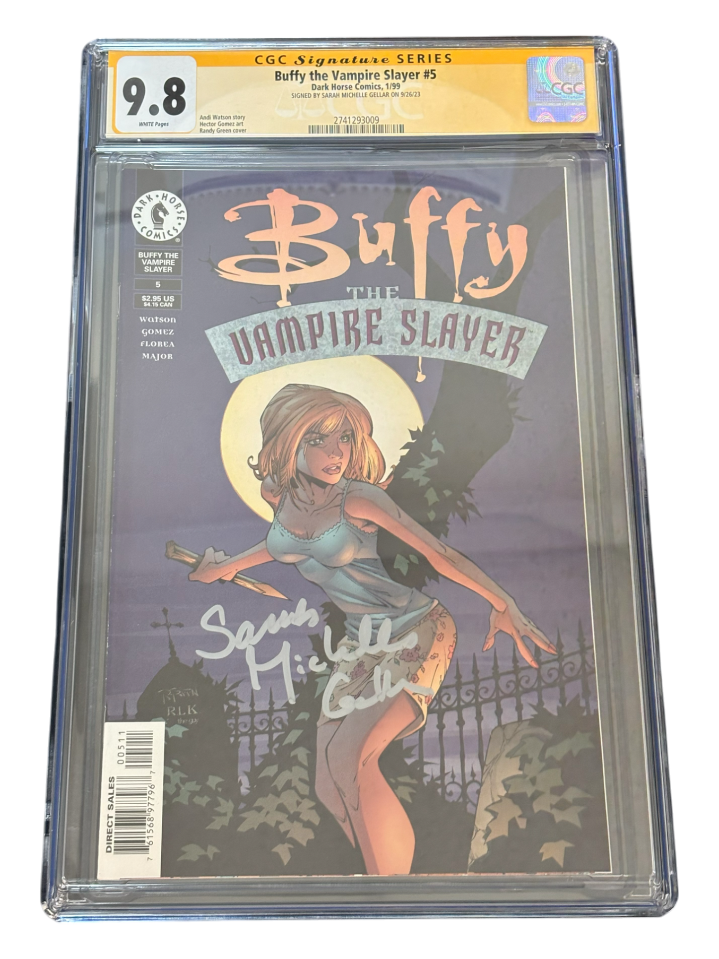 Sarah Michelle Gellar Autographed 1999 Buffy the Vampire Slayer #5 Randy Green Cover Variant CGC SS 9.8