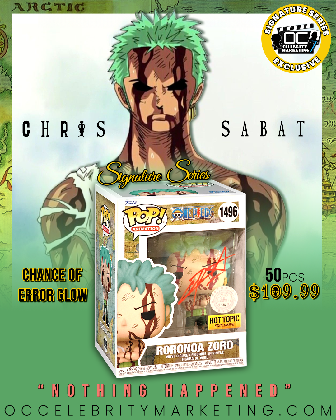 Chris Sabat Signature Series: One Piece Roronoa Zoro Hot Topic Exclusive Funko #1496 (#/50)