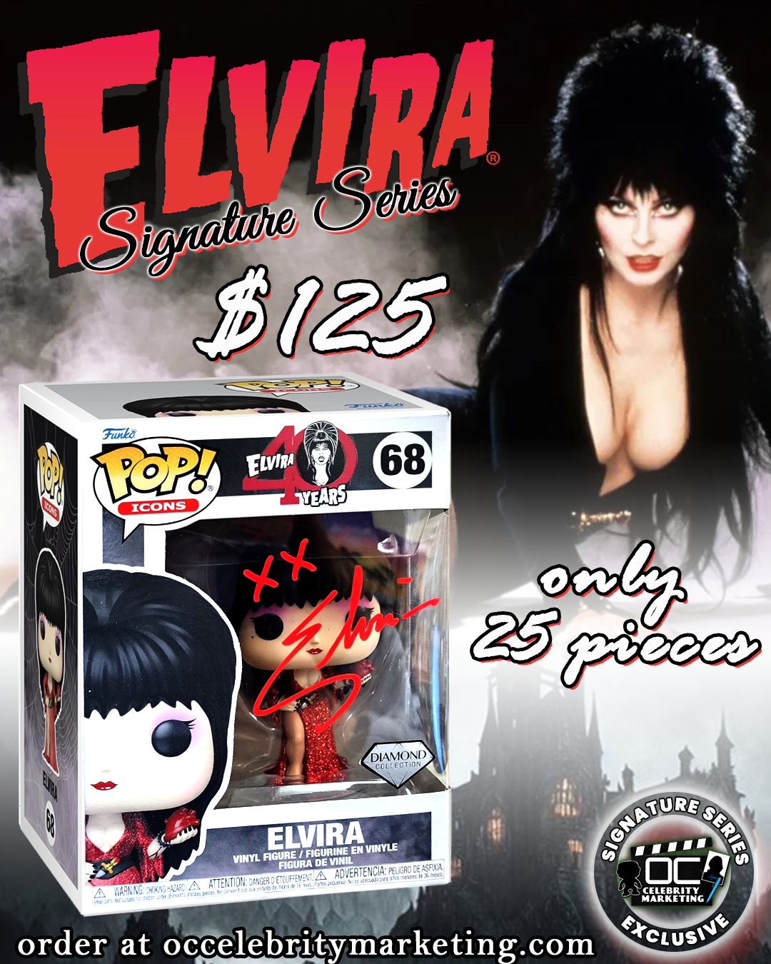Elvira Signature Series: 40 Year Anniversary Diamond Edition Elvira Funko #68 (#/25)