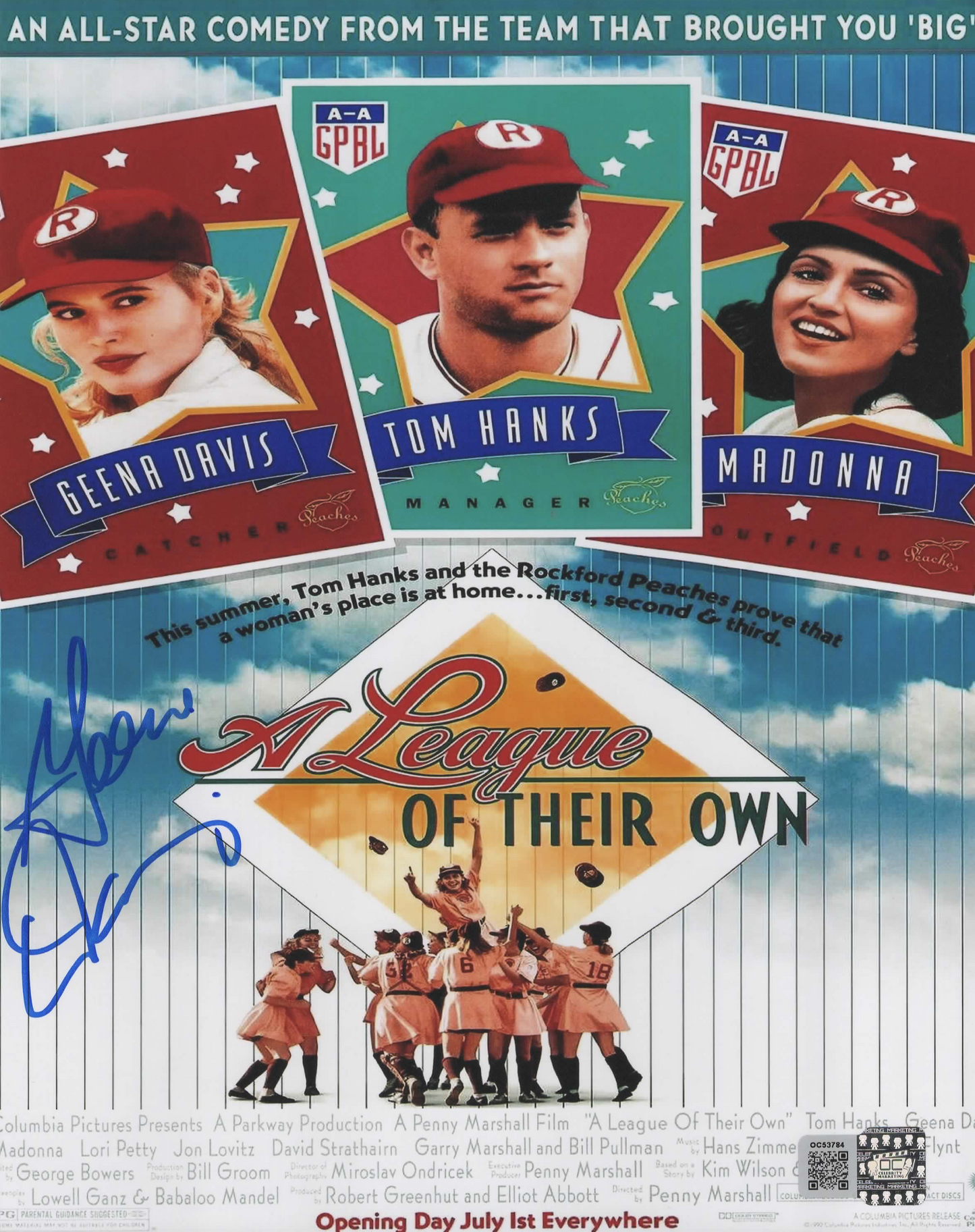 Geena Davis signed 8x10 A League of Their Own movie poster photo