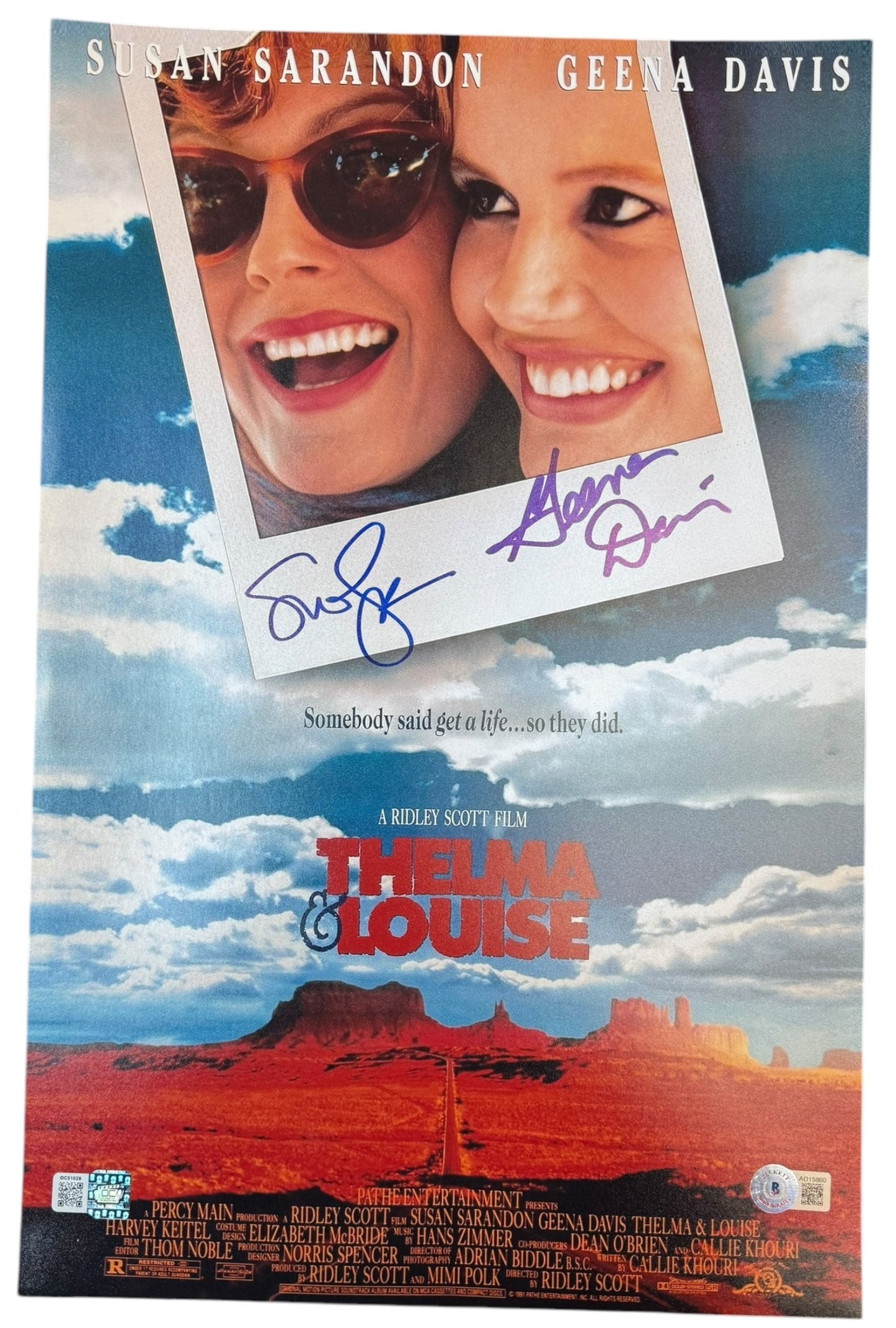 Geena Davis and Susan Sarandon signed 11x17 Thelma & Louise movie poster photo