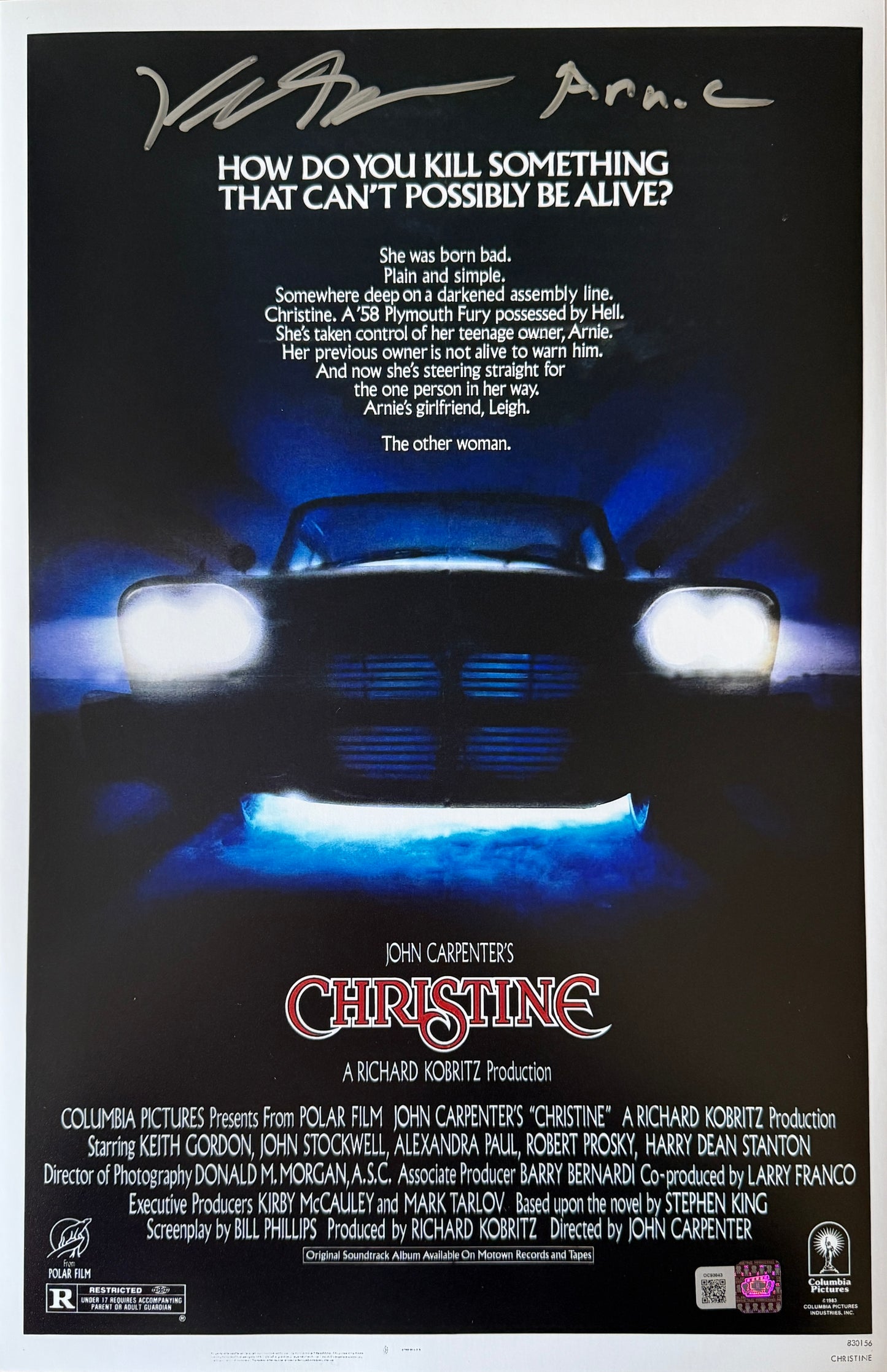 Keith Gordon signed 11x17 Christine movie poster photo B