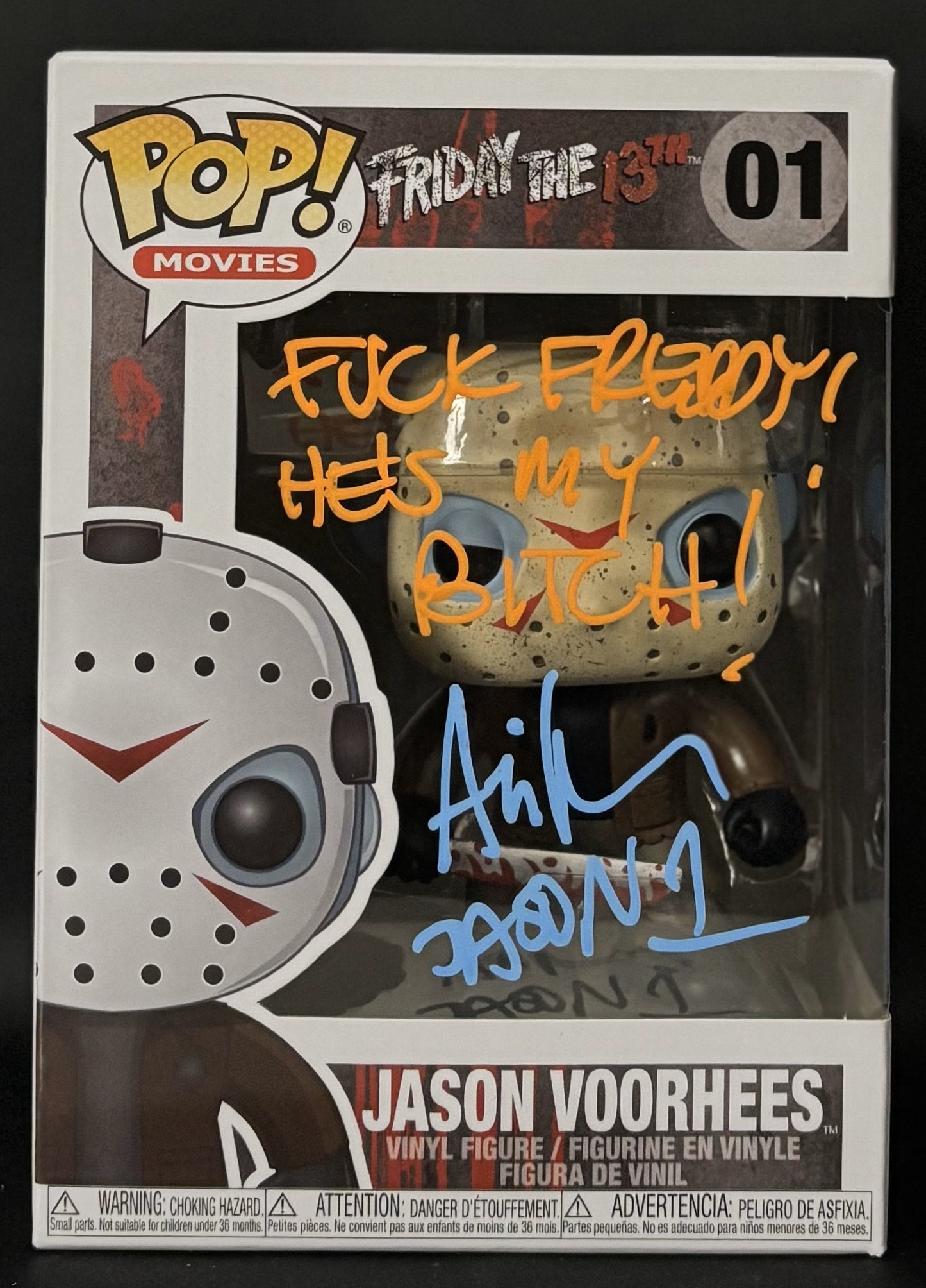 Ari Lehman signed Friday the 13th Jason Voorhees Funko Pop! #01 "F*** Freddy He's My B****!" - Blue/F.O
