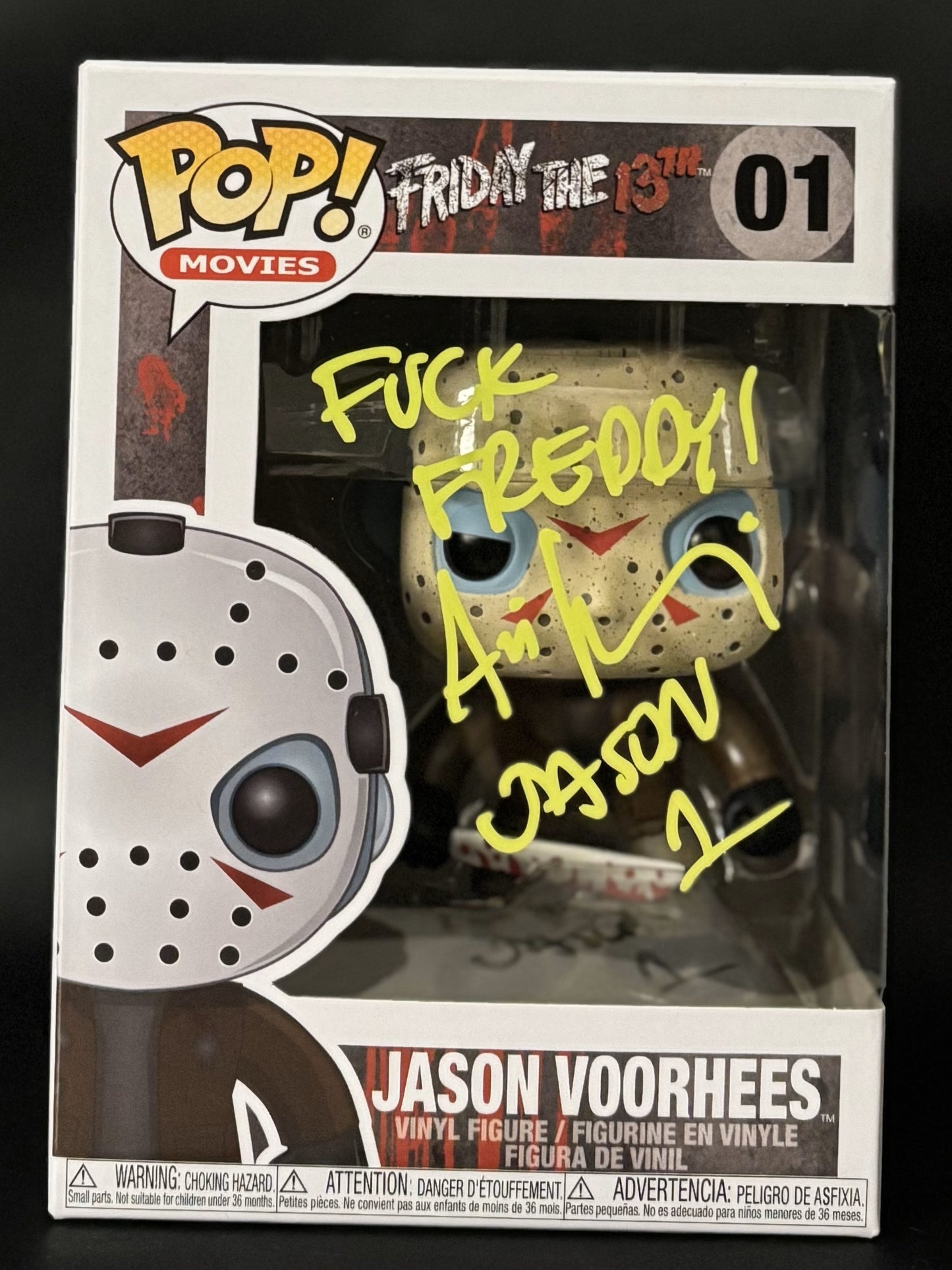 Ari Lehman signed Friday the 13th Jason Voorhees Funko Pop! #01 "F*** Freddy" - F. Yellow