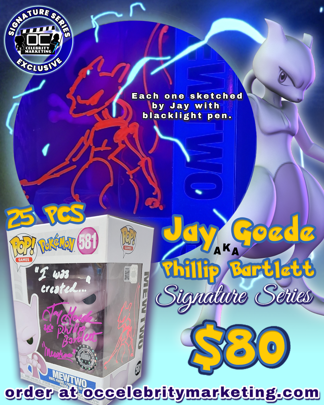 Jay Goede aka Phillip Bartlett Signature Series: Pop! Games Pokemon Mewtwo Funko #581 (#/25)