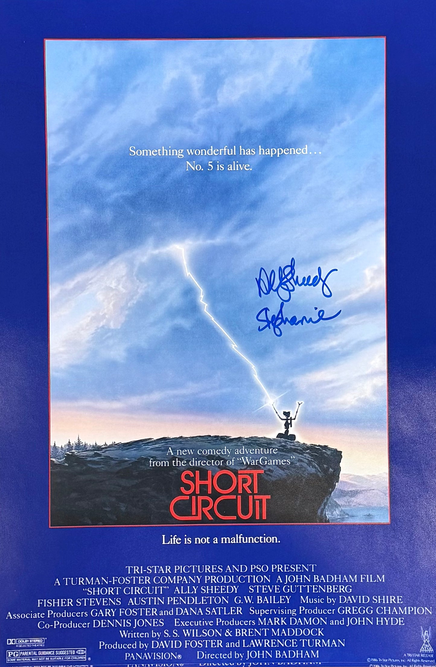 Ally Sheedy signed 12x18 Short Circuit Poster Photo w/ Character Name (Blue)