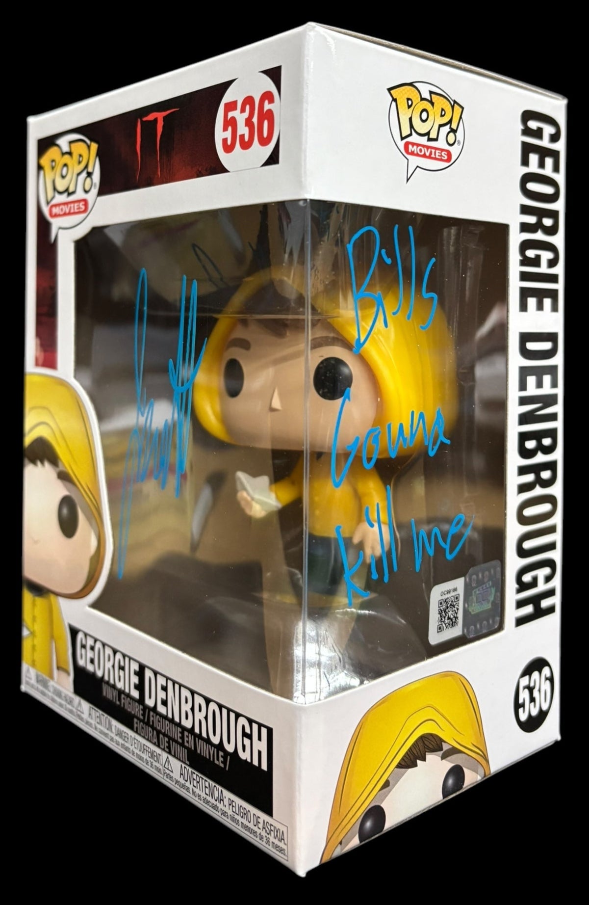 Jackson Robert Scott signed IT Georgie Debrough Funko Pop! "Bill's Gonna Kill Me"