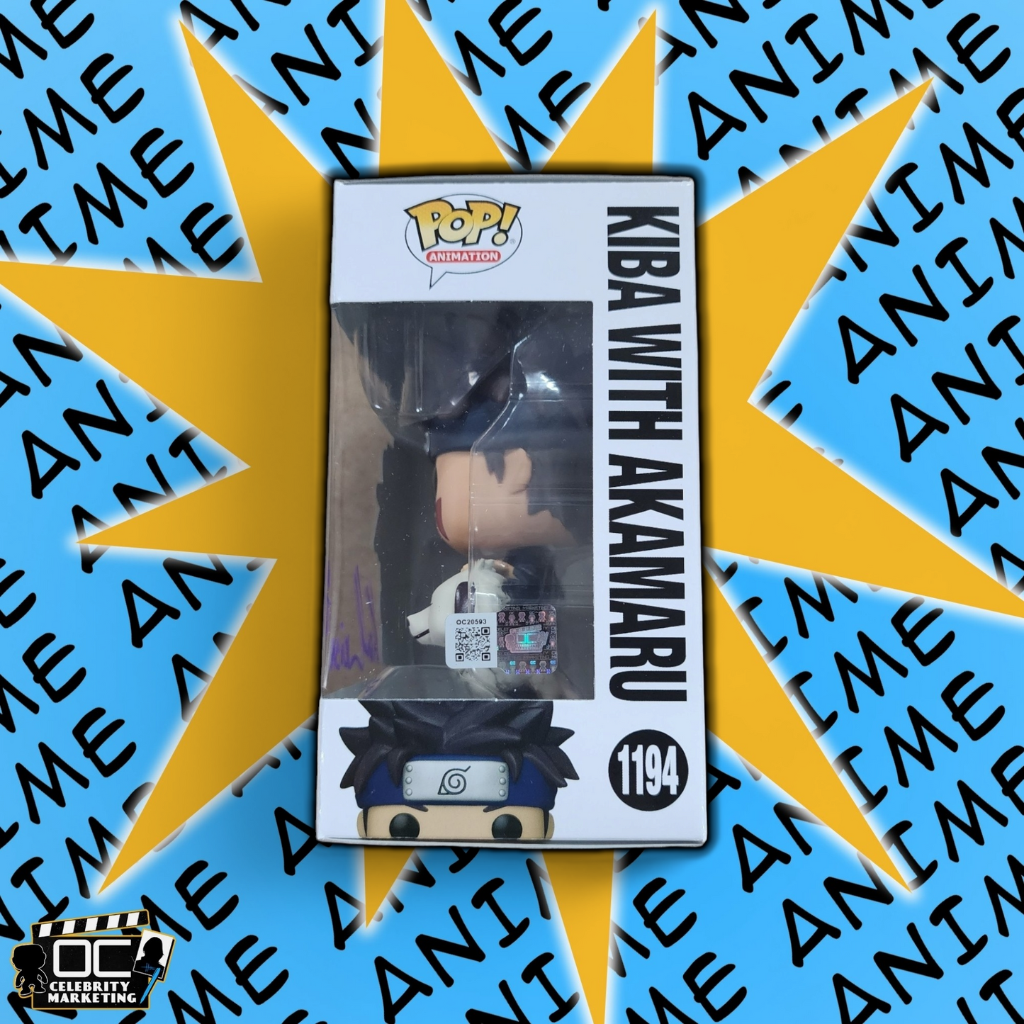 Kyle Hebert signed Naruto Shippuden Kiba w/ Akamaru Funko 1194 QR OCCM-Purple