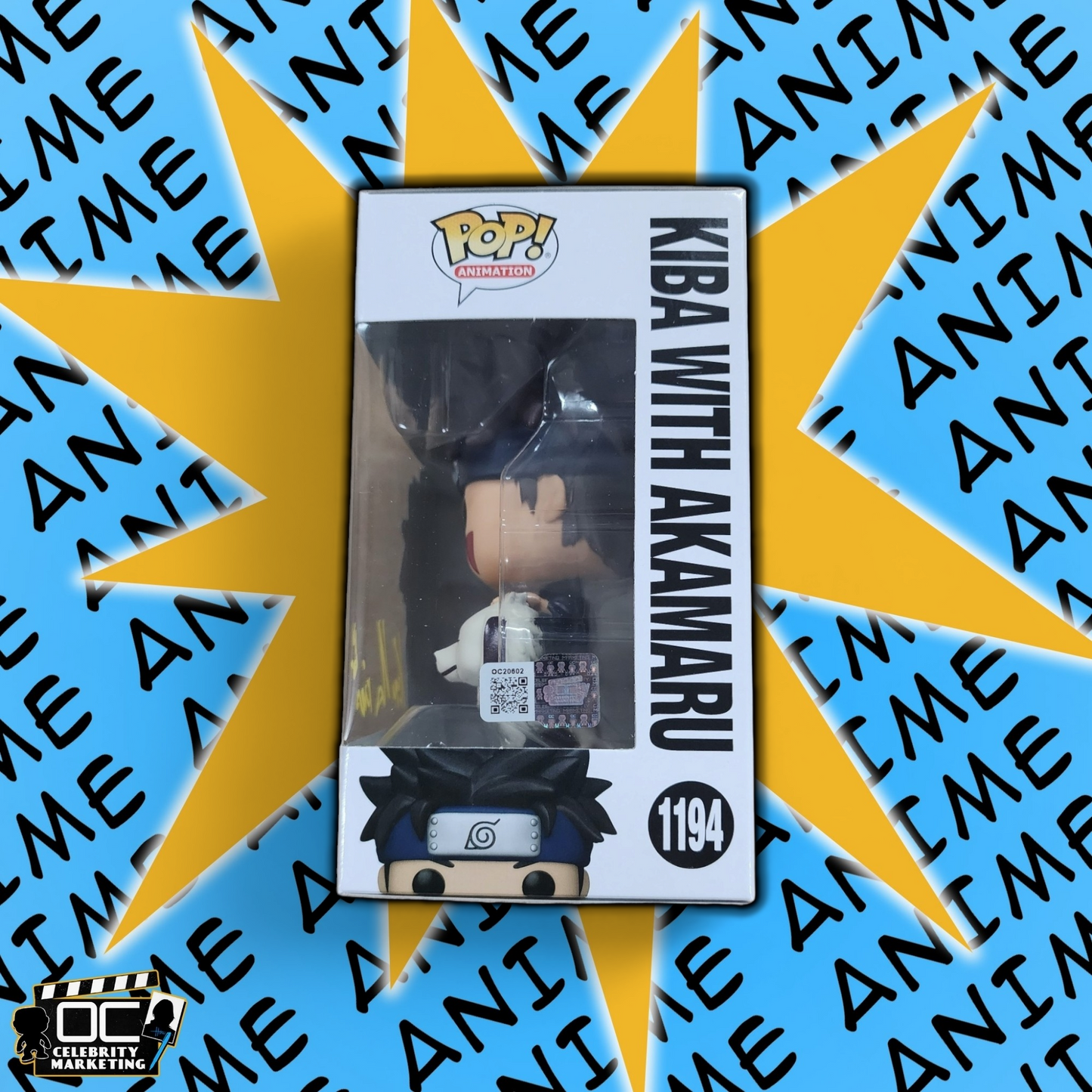 Kyle Hebert signed Naruto Shippuden Kiba w/ Akamaru Funko 1194 QR OCCM-Yellow