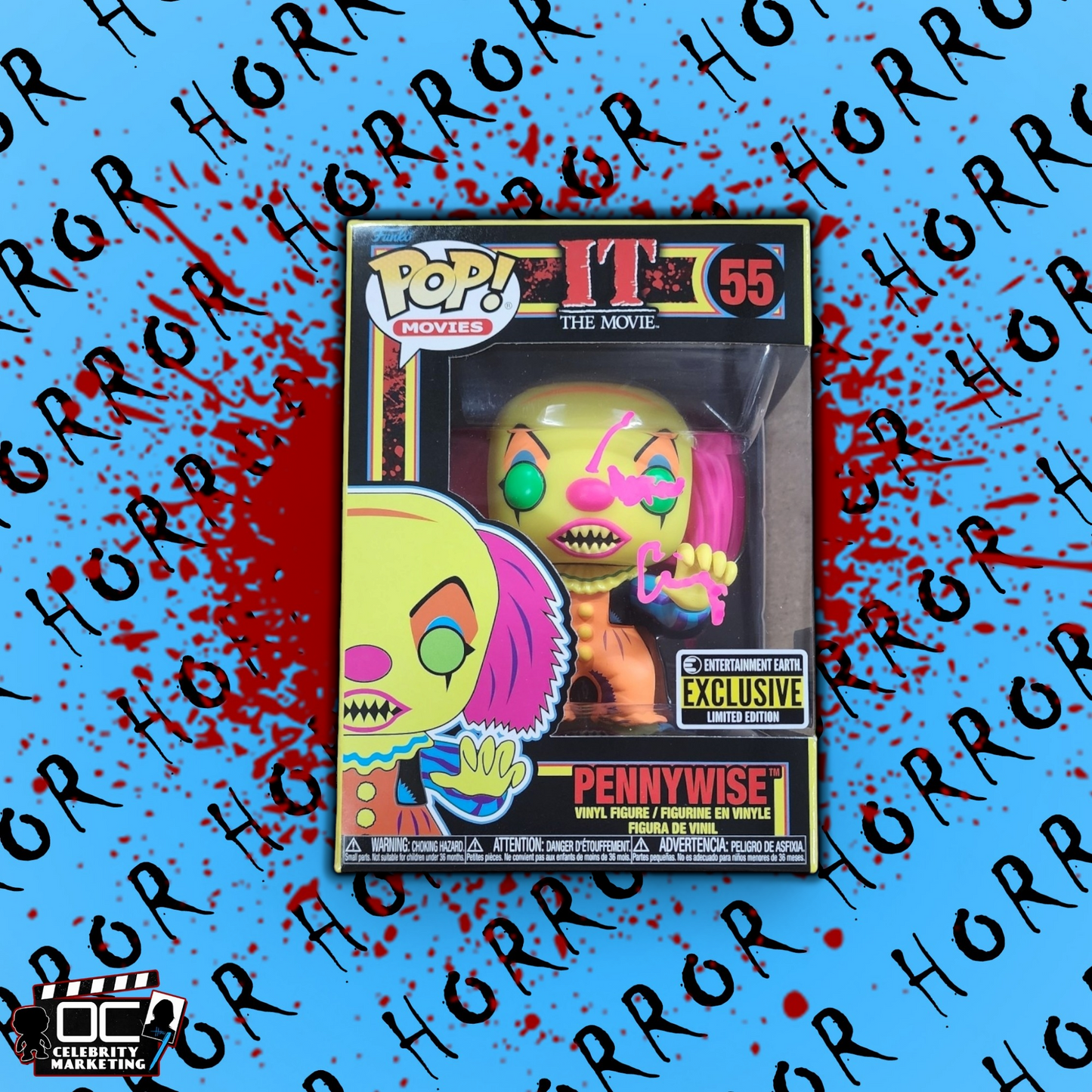Tim Curry signed E.E. Blacklight LE IT The Movie Pennywise Funko BAS (Neon Pink)