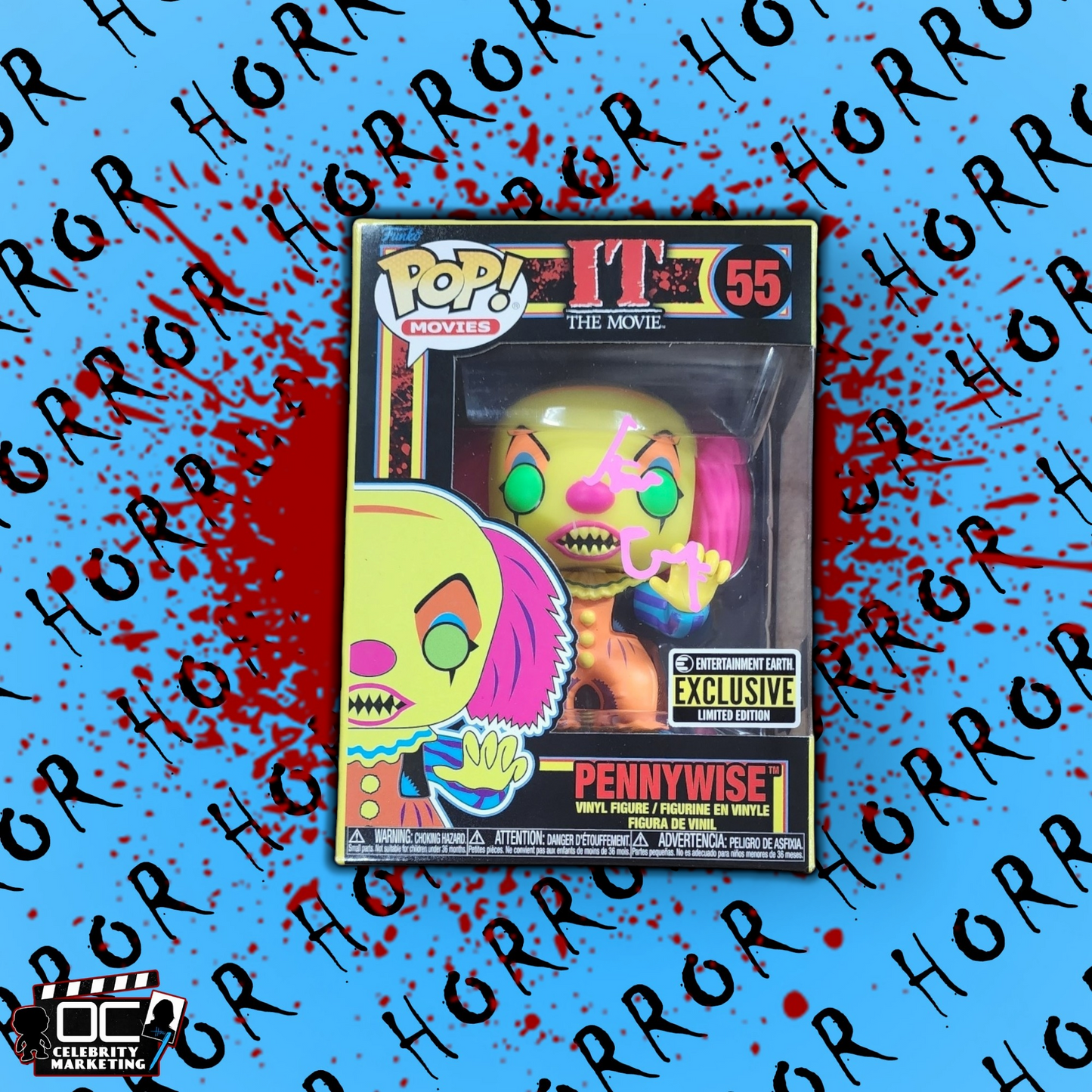 Tim Curry signed E.E. Blacklight LE IT The Movie Pennywise Funko QR BAS (Pink)