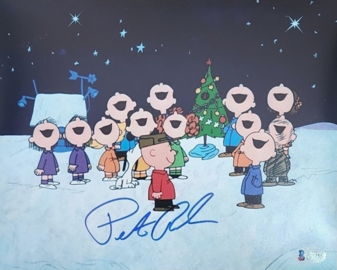 Peter Robbins signed 8x10 A Charlie Brown Christmas Caroling photo Beckett COA