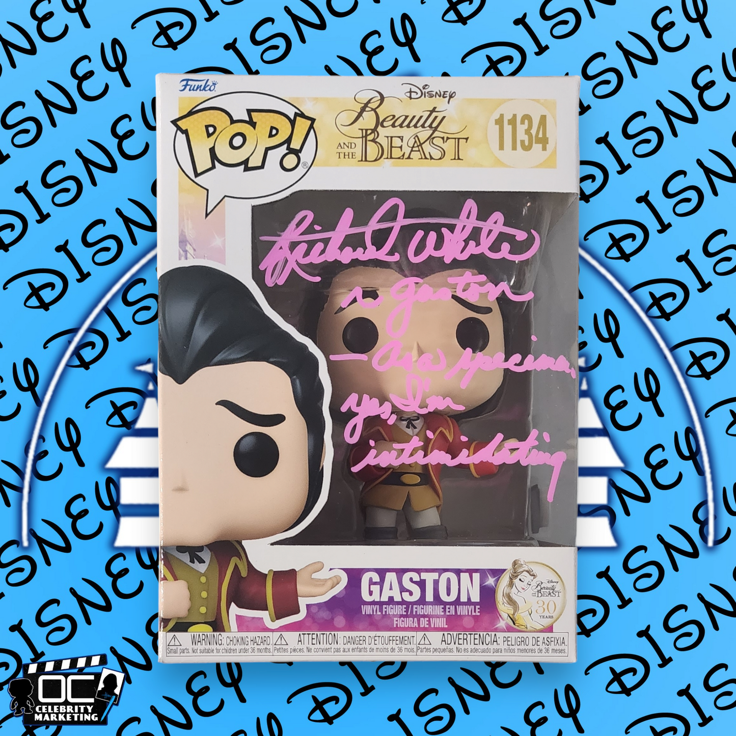 Richard White signed Beauty & The Beast Gaston Funko 1134 OCCM Auto QR code-QP