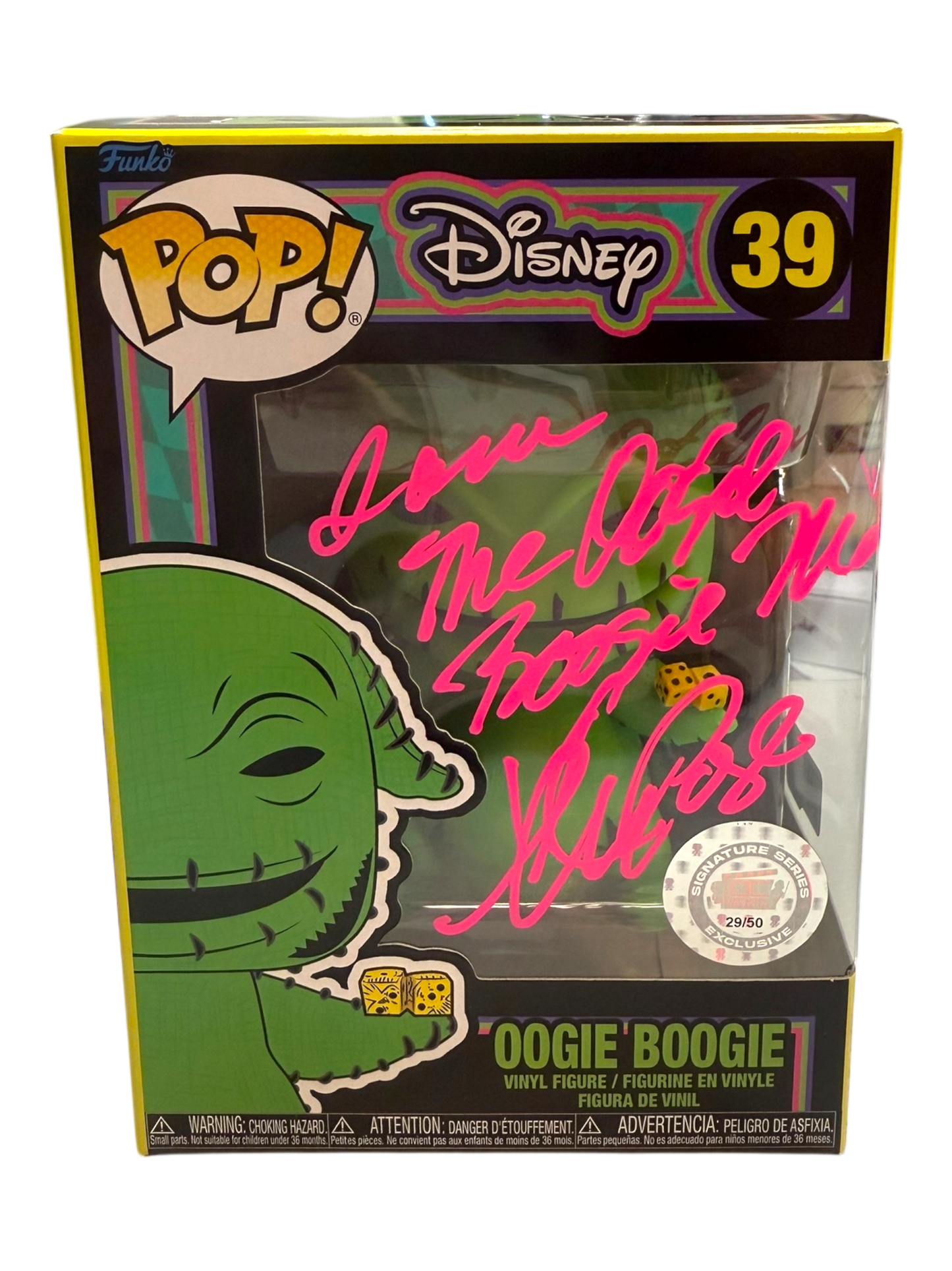 Ken Page Signature Series: The Nightmare Before Christmas Black Light Oogie Boogie Funko Pop! #39 (#/50)