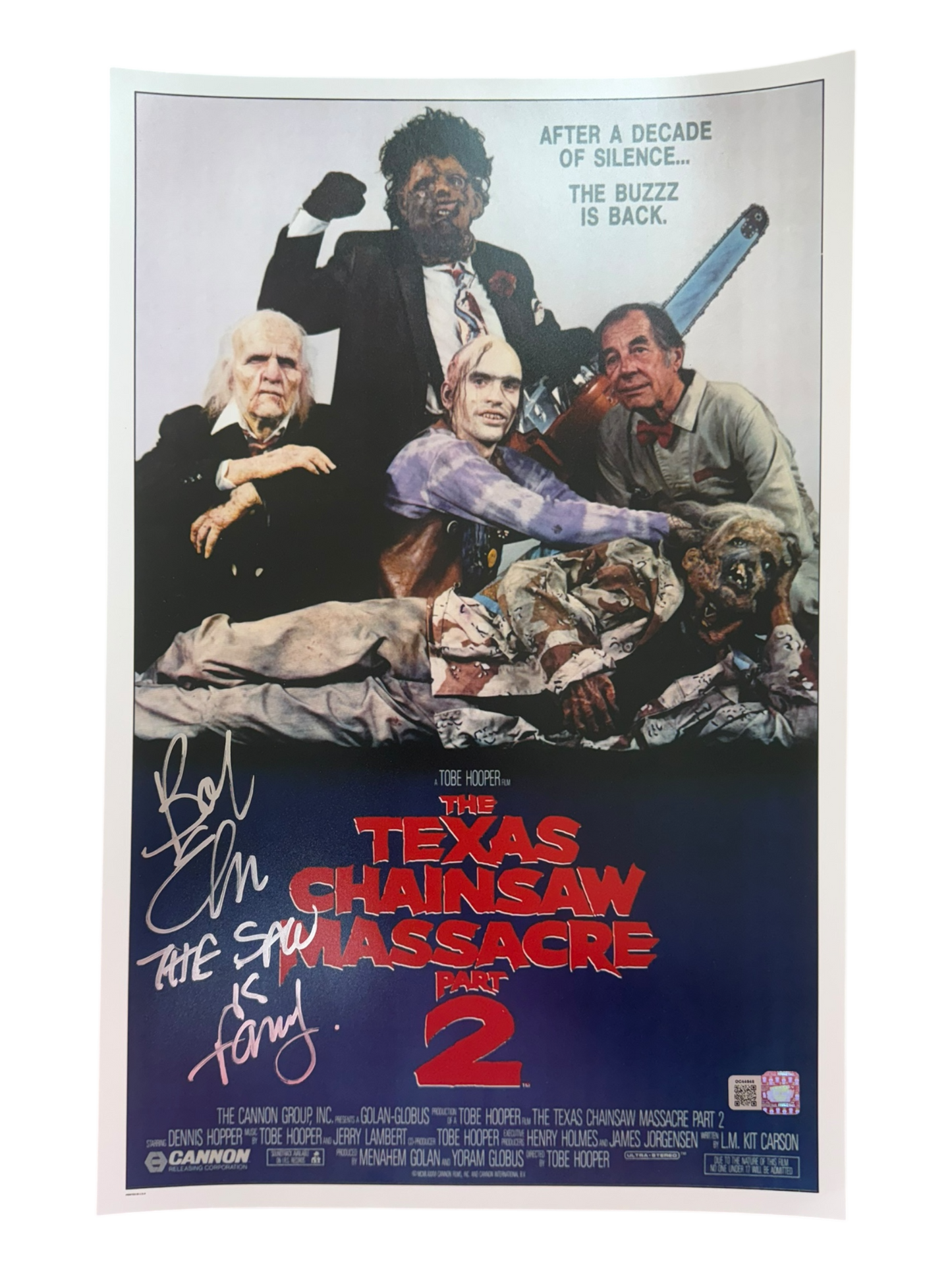 Bob Elmore signed The Texas Chainsaw Massacre Part 2 movie poster photo 1A