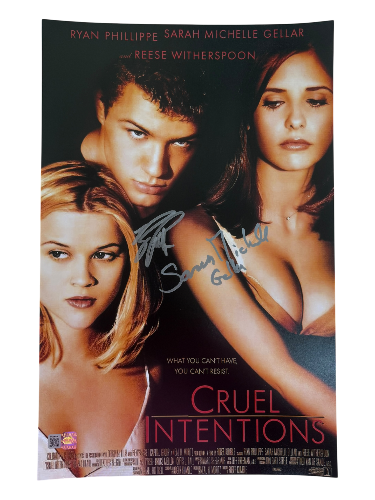 Sarah Michelle Gellar & Ryan Phillippe signed 11x17 Cruel Intentions movie poster photo