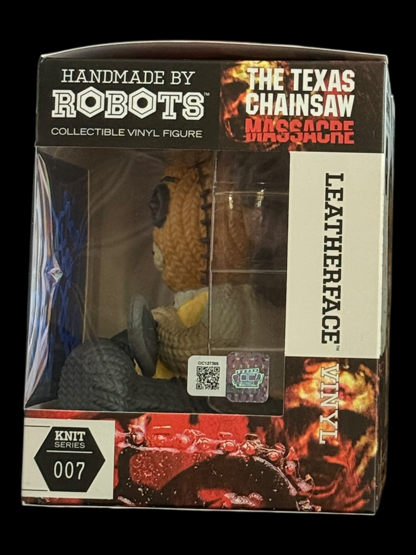 Brett Wagner signed Handmade by Robots Knit Series Leatherface Vinyl Figure - "You're Next" Blue