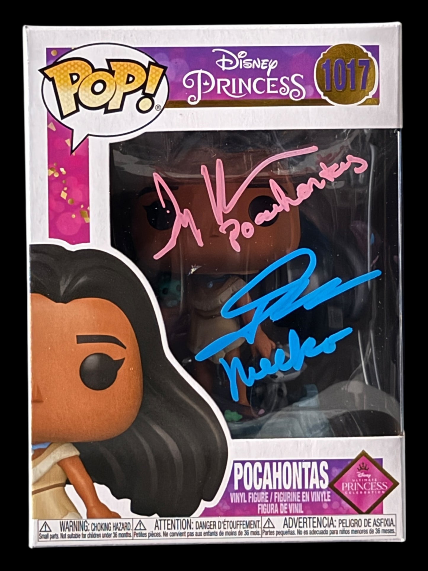 Judy Kuhn & John Kassir signed Pocahontas Funko Pop! - Pink & Blue
