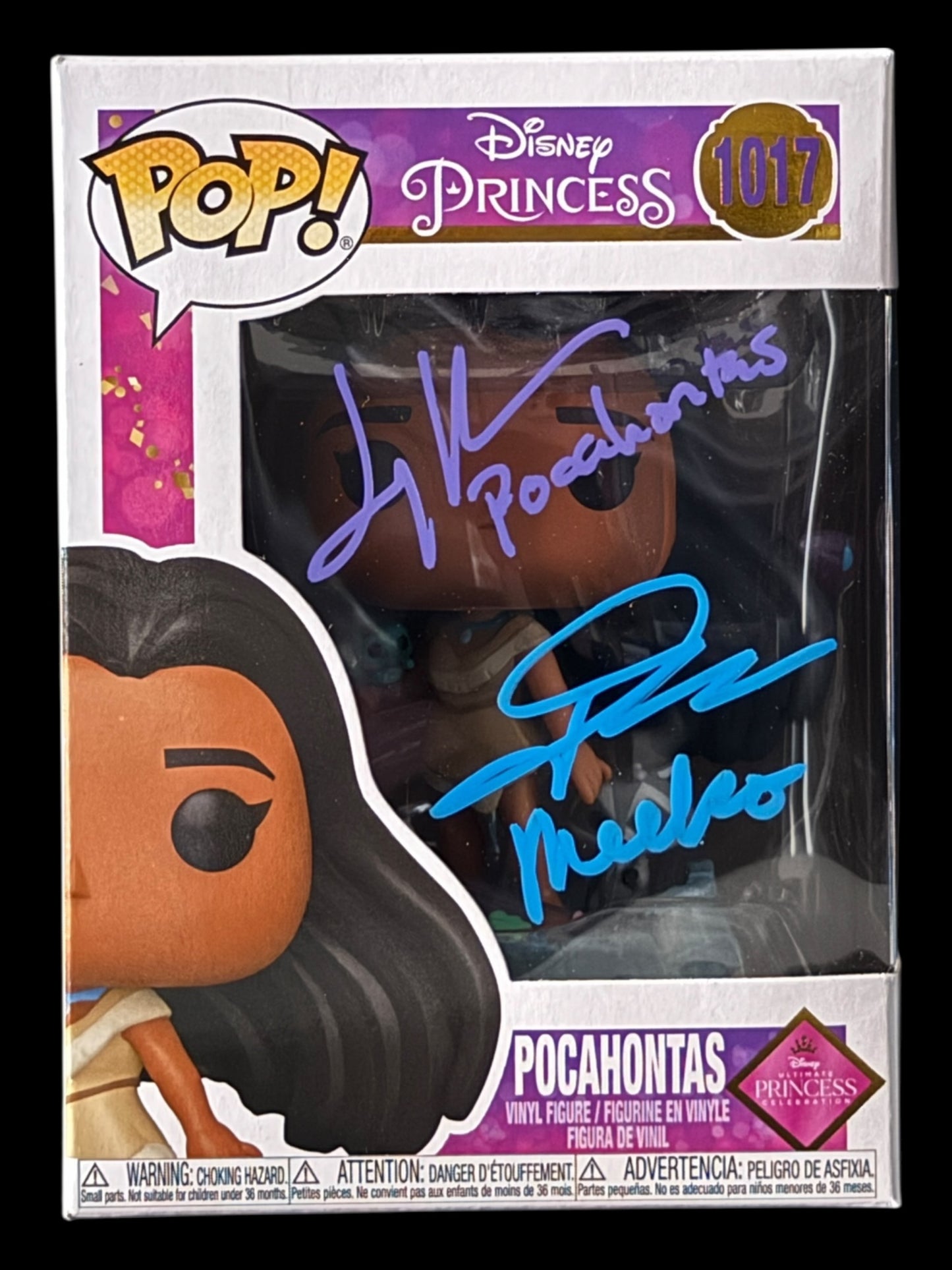 Judy Kuhn & John Kassir signed Pocahontas Funko Pop! - Purple & Blue