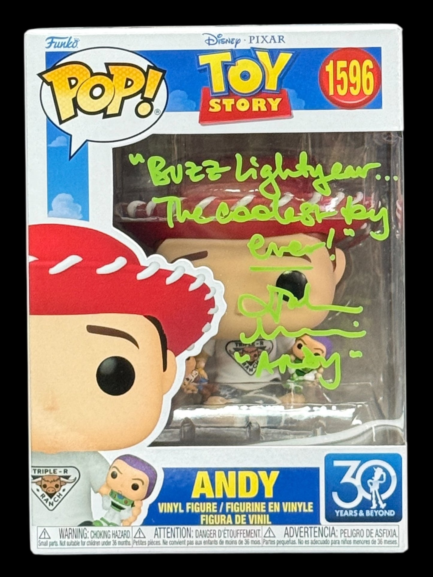 John Morris signed Disney Pixar Toy Story 30 Years and Beyond Andy Funko Pop! - "Buzz Lightyear...The coolest toy ever!"