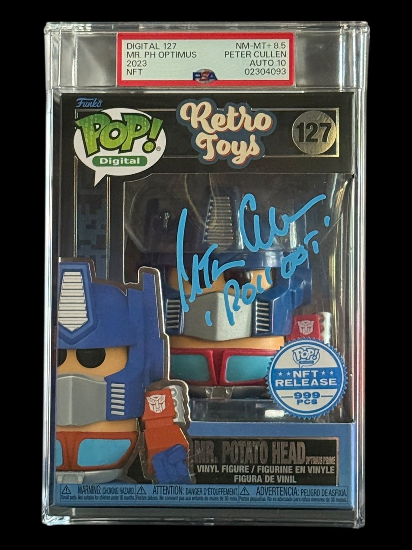 Peter Cullen signed PSA Encap. Mr. Potato Head as Optimus Prime NM-MT+8.5 NFT Funko Pop! - Light Blue