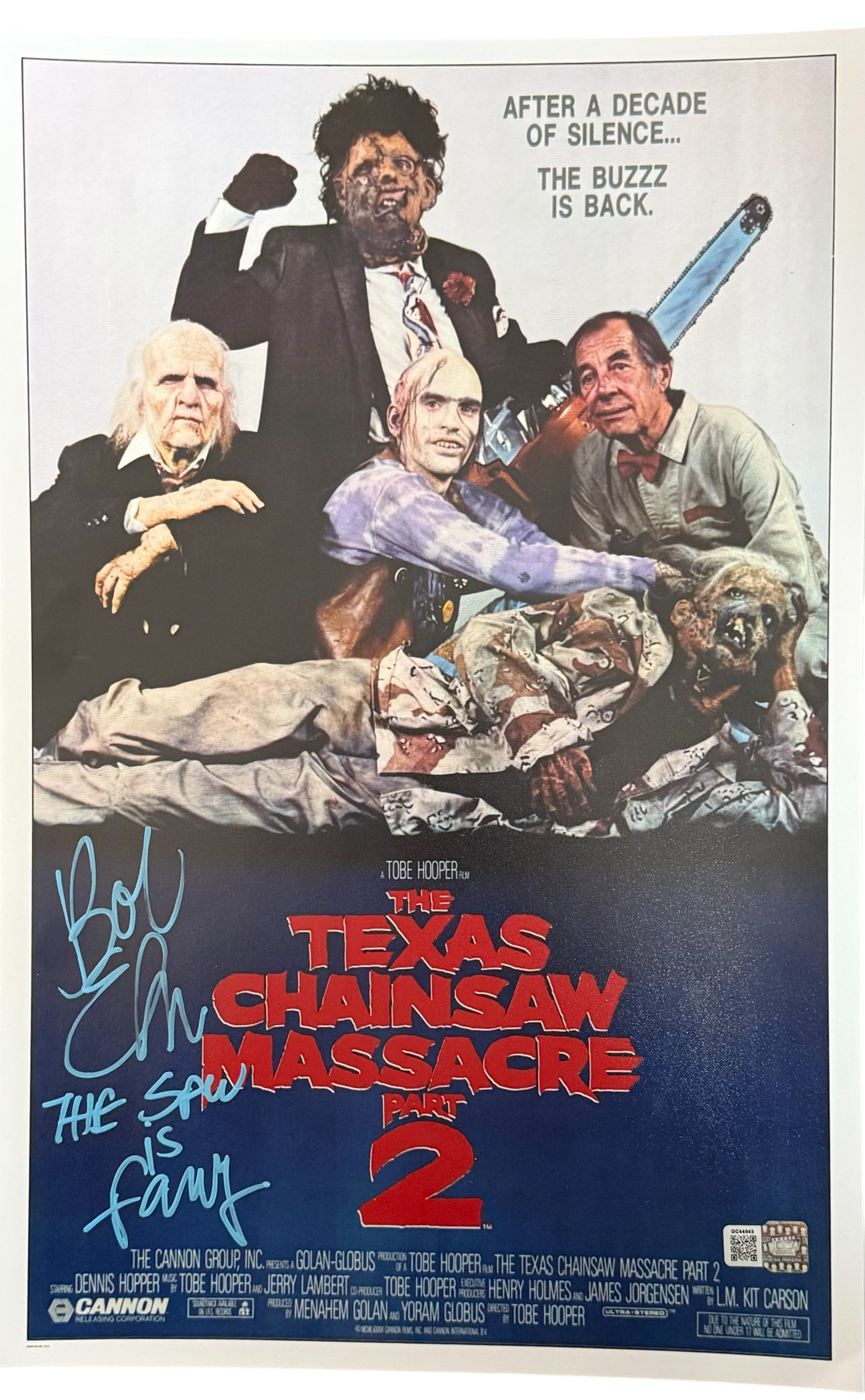 Bob Elmore signed The Texas Chainsaw Massacre Part 2 movie poster photo 1A