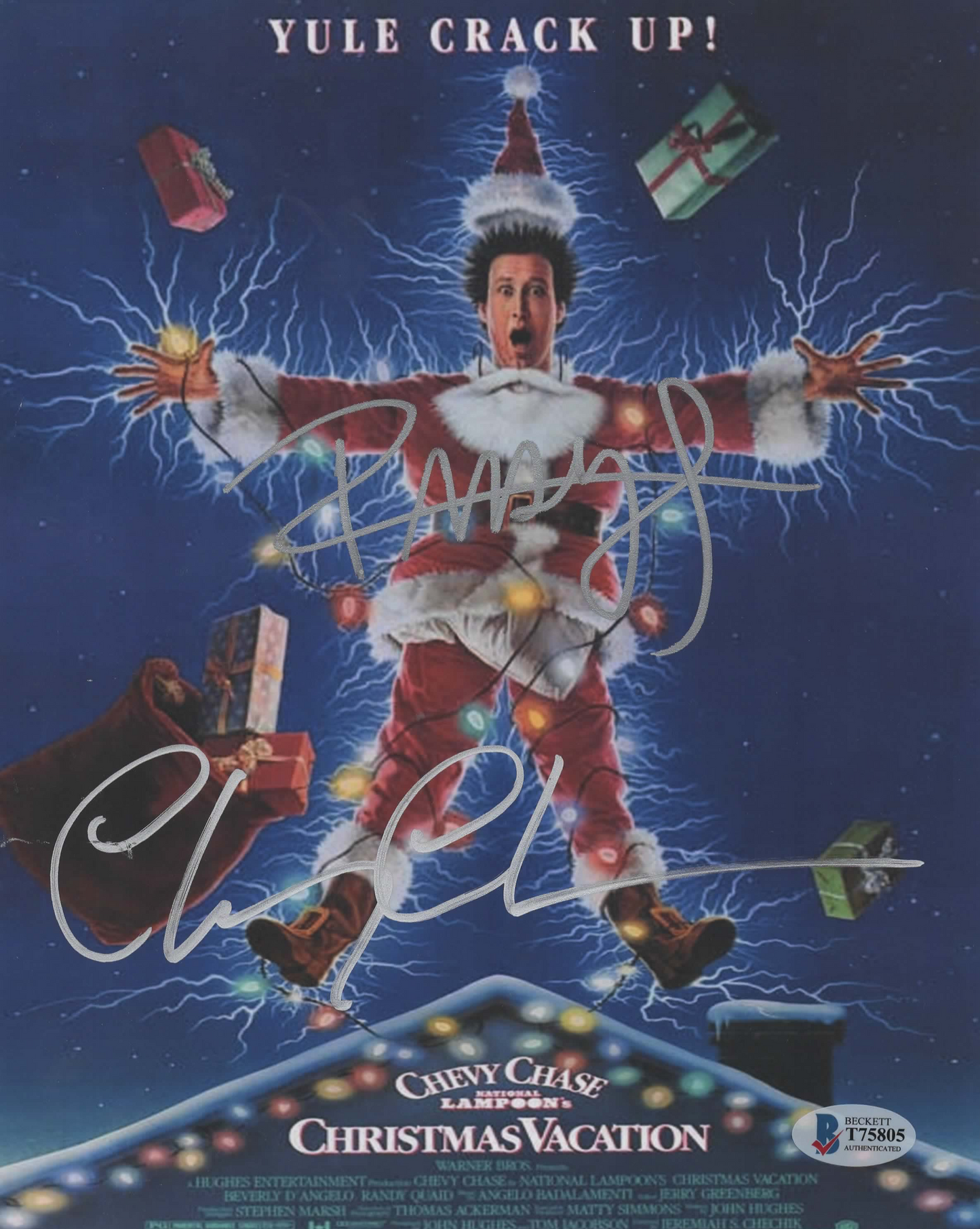 Randy Quaid and Chevy Chase signed 8x10 Christmas Vacation movie poster photo 1B