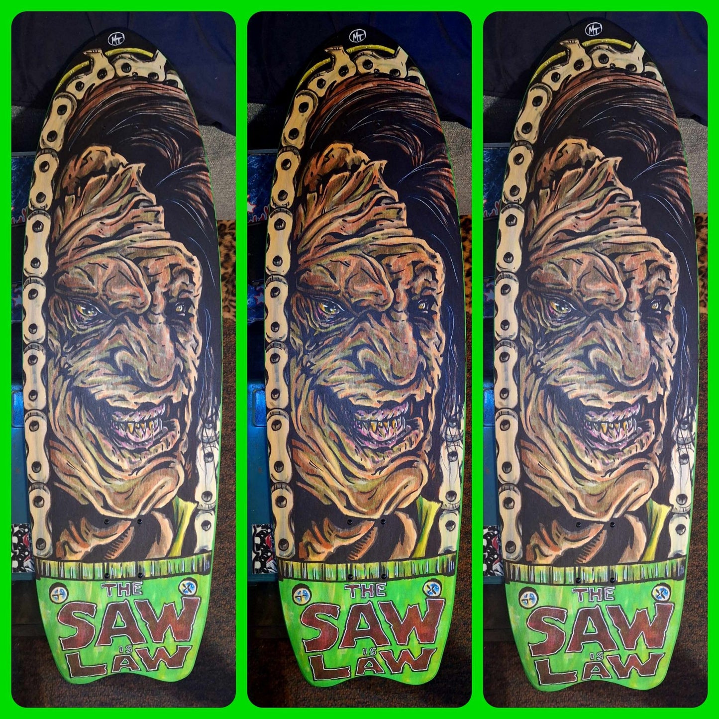 Brett Wagner signed Exclusive hand painted Boat Tail Leatherface boards by Celebrity artist Michael Toth -Board 1 (Pre-Order)