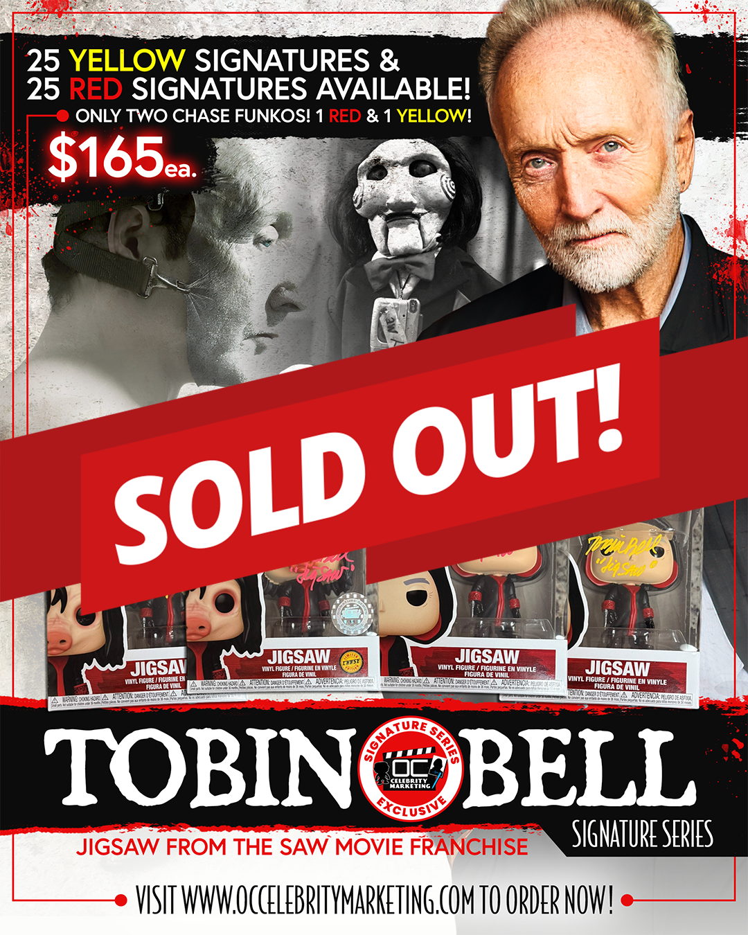 希少 Funko pop SAW ファンコ ソウ ビリー 血濡れ版 海外限定版 Tobin Bell Signature Series: SAW Jigsaw Funko Pop! (#/50) + 2 (1/1