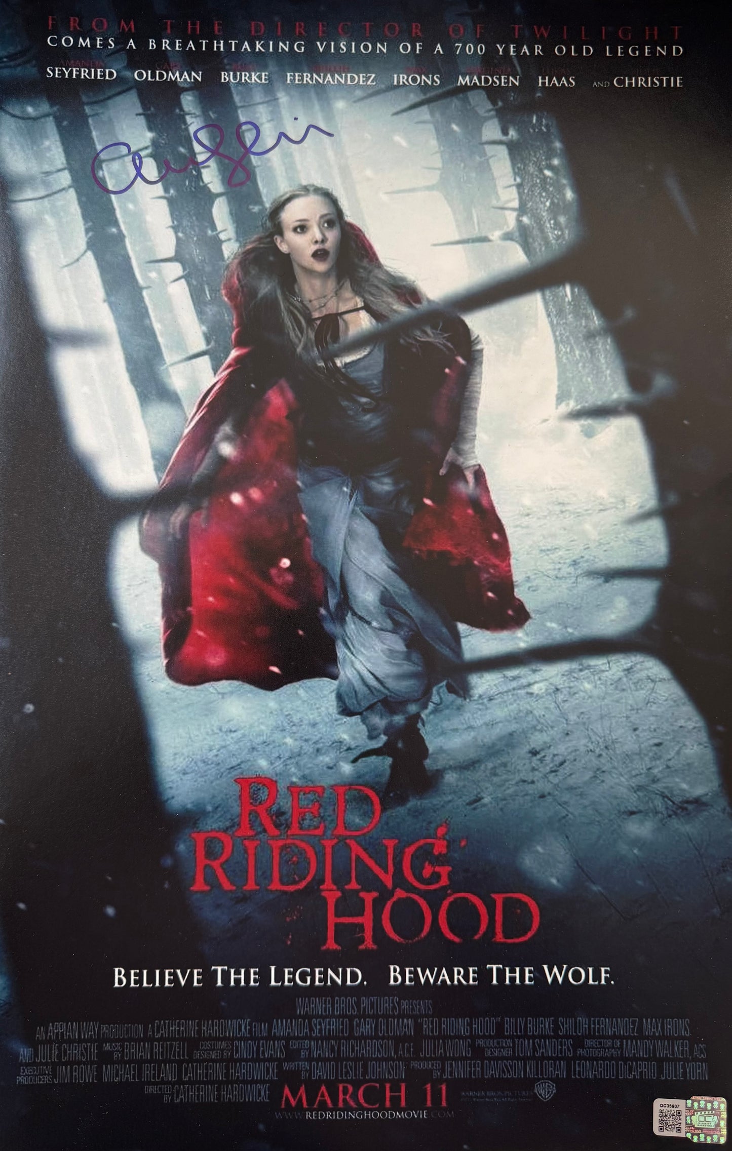 Amanda Seyfried signed 11x17 Red Riding Hood movie poster photo