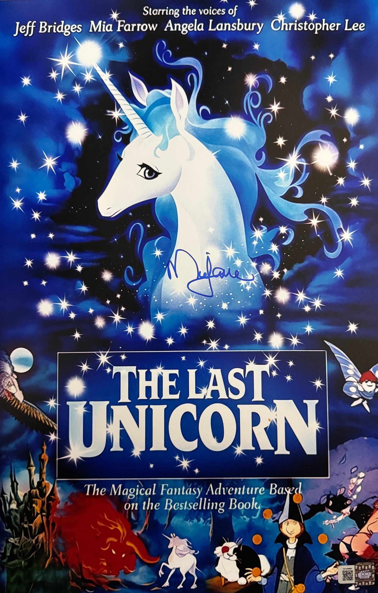 Mia Farrow signed 11x17 The Last Unicorn Title Photo