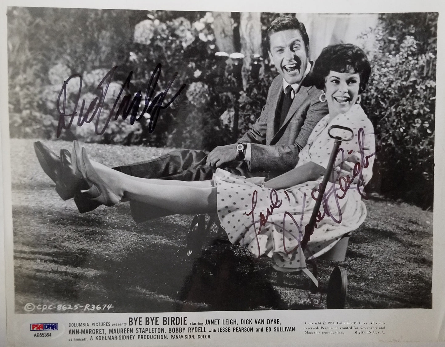 Dick Van Dyke and Janet Leigh signed 8x10 Black and White Bye Bye Birdie Photo -Black