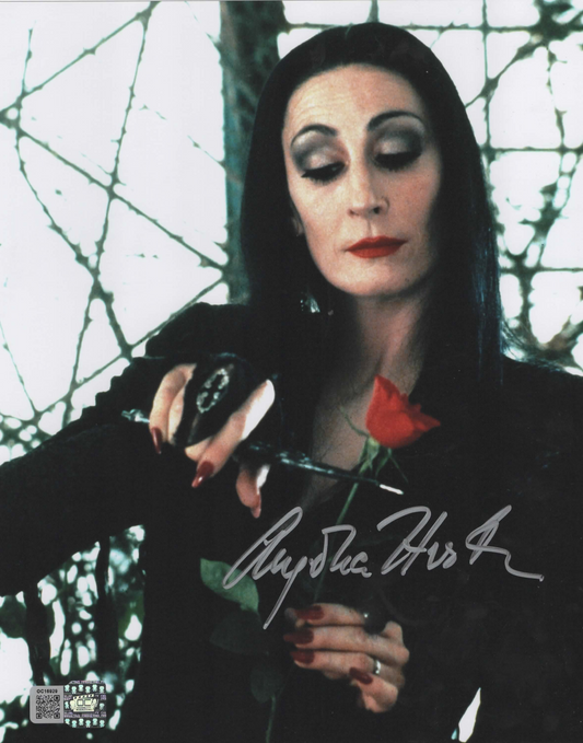 Anjelica Huston signed 8x10 Morticia Addams Family photo autograph OCCM QR code