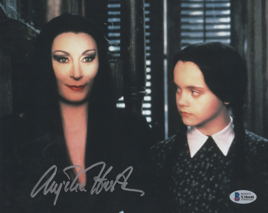 Anjelica Huston signed 8x10 Morticia & Wednesday Addams photo autograph BAS COA