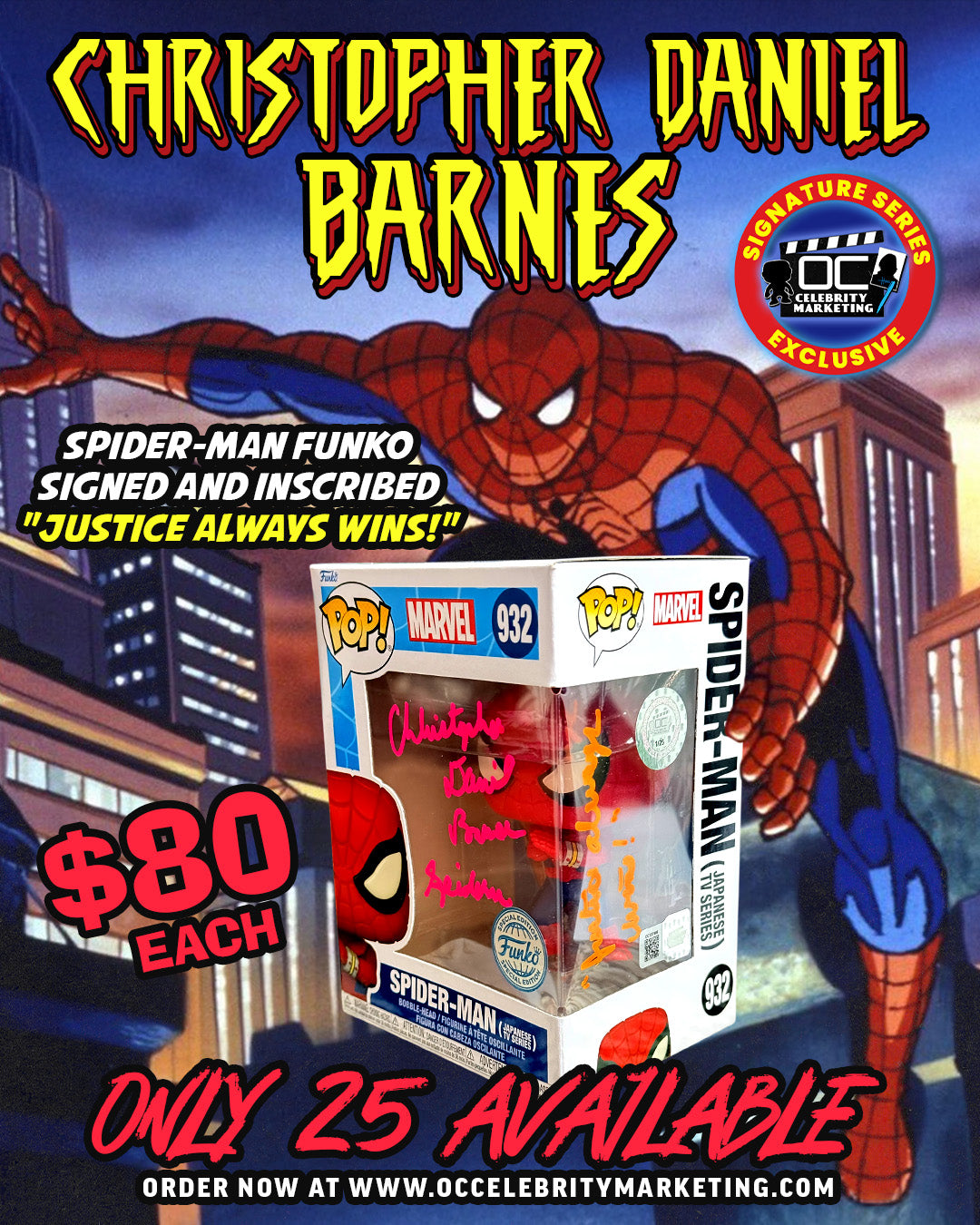 Christopher Daniel Barnes: Marvel Spider-Man Funko Special Edition Funko Pop! #932 (#/25)