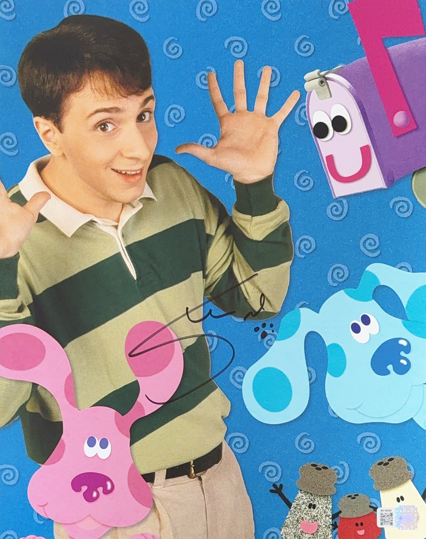 Steve Burns signed 11x14 Blue's Clues Magenta, Blue & Steve photo