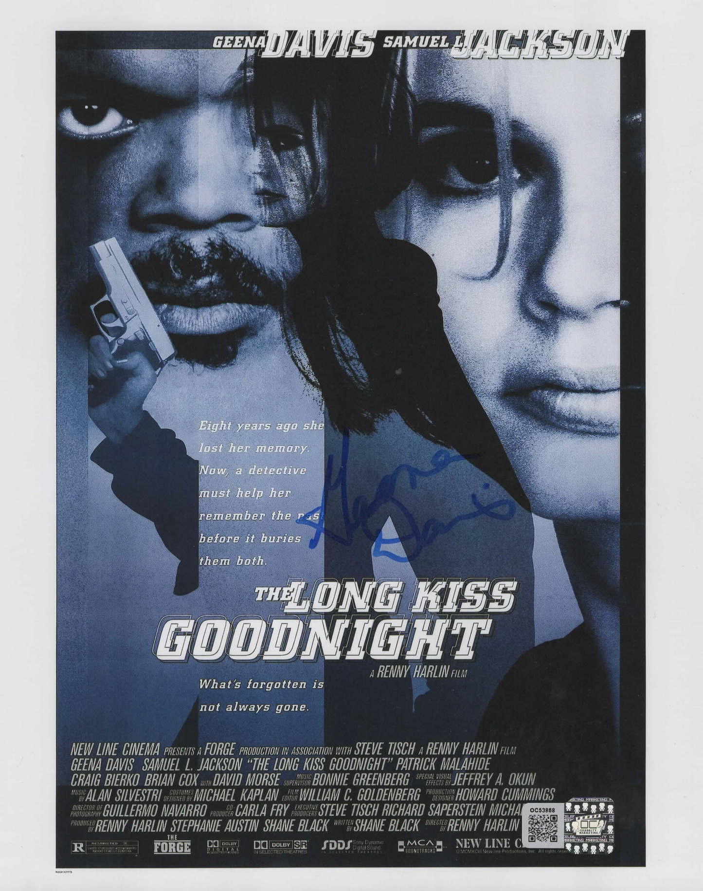 Geena Davis signed 8x10 The Long Kiss Goodnight movie poster photo