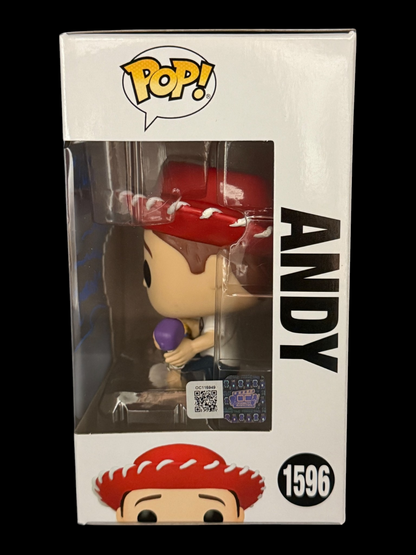 John Morris signed Disney - Pixar Toy Story Andy Funko Pop! 1596 "Yee-Haw!"