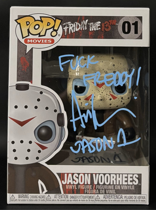 Ari Lehman signed Friday the 13th Jason Voorhees Funko Pop! #01 "F*** Freddy" - Blue