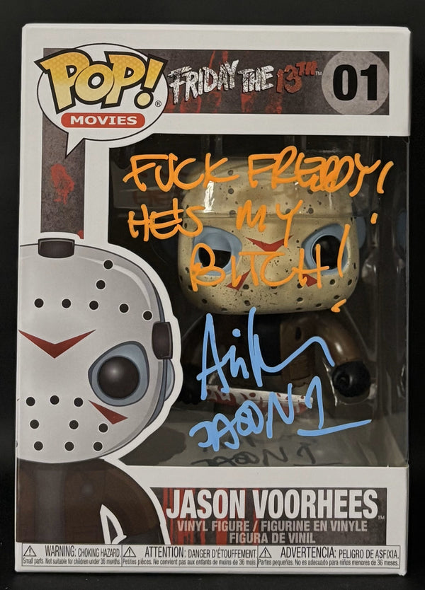 Ari Lehman signed Friday the 13th Jason Voorhees Funko Pop! #01 "F*** Freddy He's My B****!" - Blue/F.O