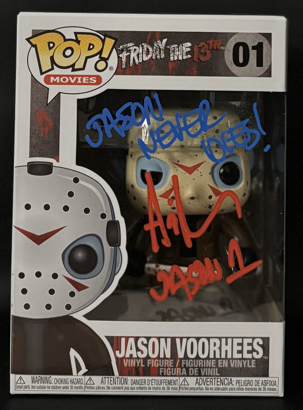 Ari Lehman signed Friday the 13th Jason Voorhees Funko Pop! #01 "Jason Never Dies!" - D. Blue/Red