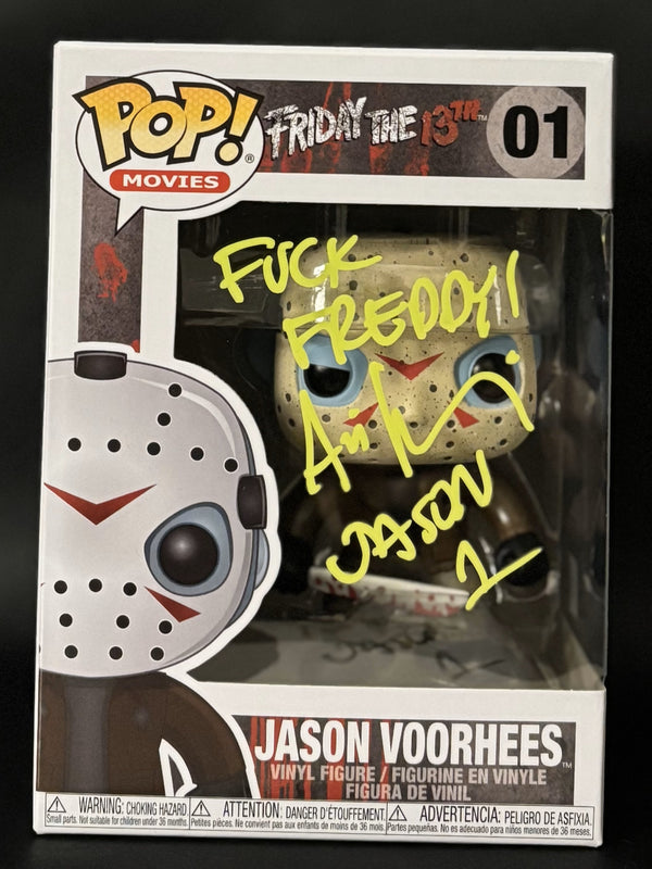 Ari Lehman signed Friday the 13th Jason Voorhees Funko Pop! #01 "F*** Freddy" - F. Yellow