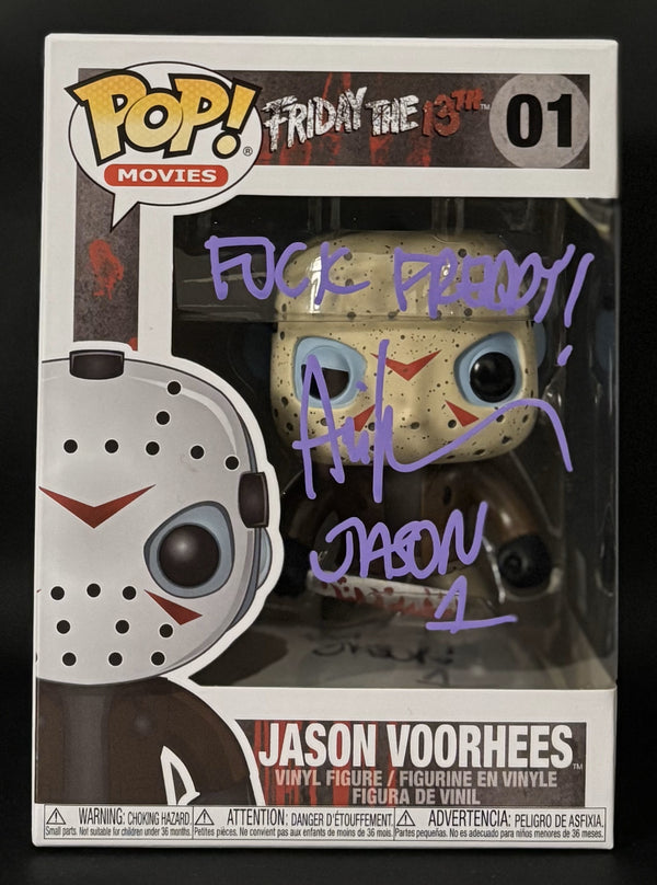 Ari Lehman signed Friday the 13th Jason Voorhees Funko Pop! #01 "F*** Freddy" - Purple