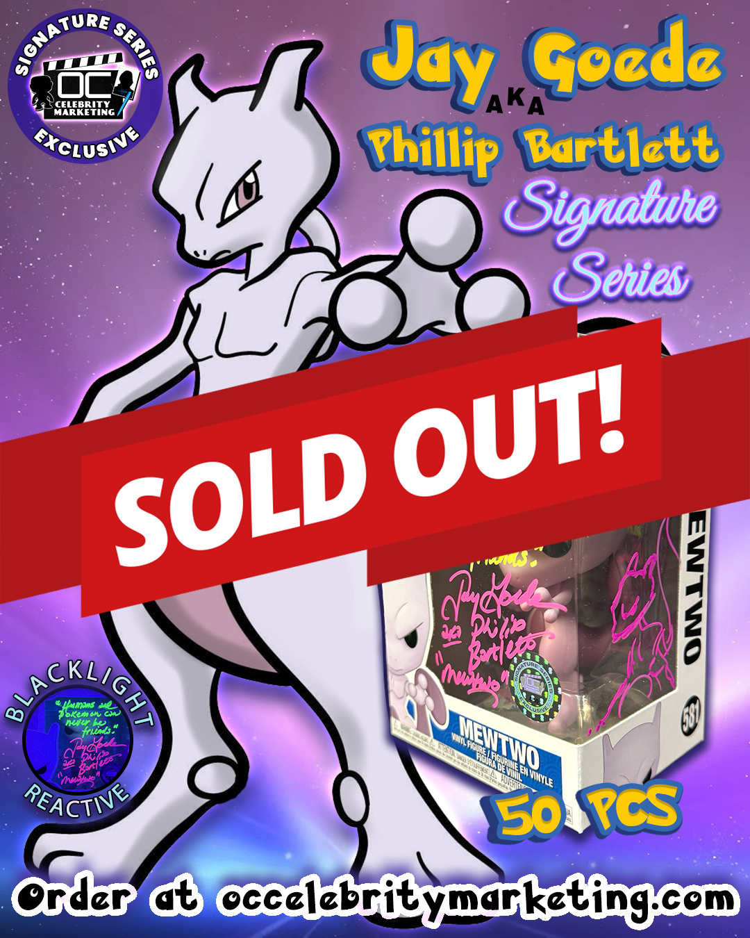 Jay Goede aka Phillip Bartlett Signature Series: Pop! Games Pokemon Mewtwo Funko #581 (#/50)