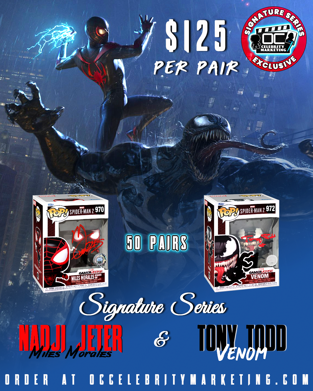 Nadji Jeter & Tony Todd Signature Series: Miles Morales & Venom Spider-Man 2 Funko Pop! Pair (#/50)