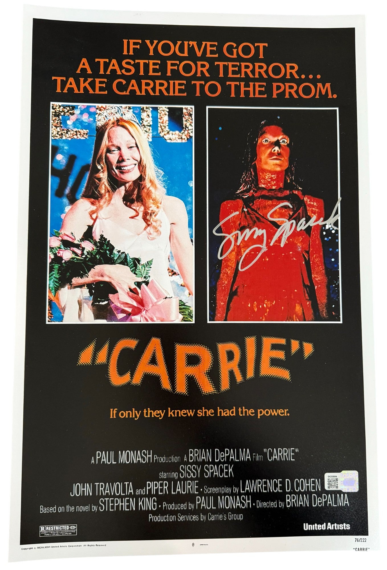 Sissy Spacek signed 11x17 Carrie movie poster photo