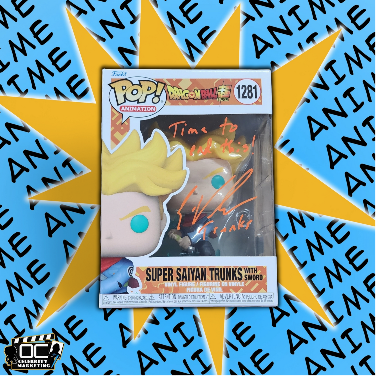 Eric Vale signed Dragon Ball Super Saiyan Trunks w/ sword Funko #1281 OCCM QR-QO