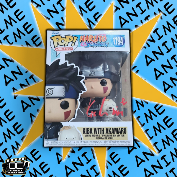 Kyle Hebert signed Naruto Shippuden Kiba w/ Akamaru Funko 1194 QR code OCCM-Red